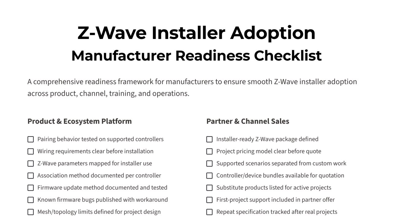Z-Wave Installer Adoption - Manufacturer Checklist