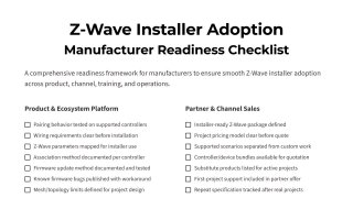 Z-Wave Installer Adoption - Manufacturer Checklist